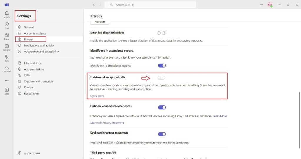 microsoft e2ee user Configuration